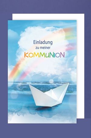 Kommunion Einladungen Karte 5er Set Regenbogen Boot Grusskarte B6 Avancarte
