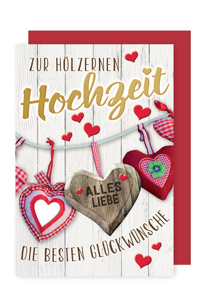 Hölzerne Hochzeit 10 Jahre Grußkarte Karte Herzen Alles Liebe 16x11cm