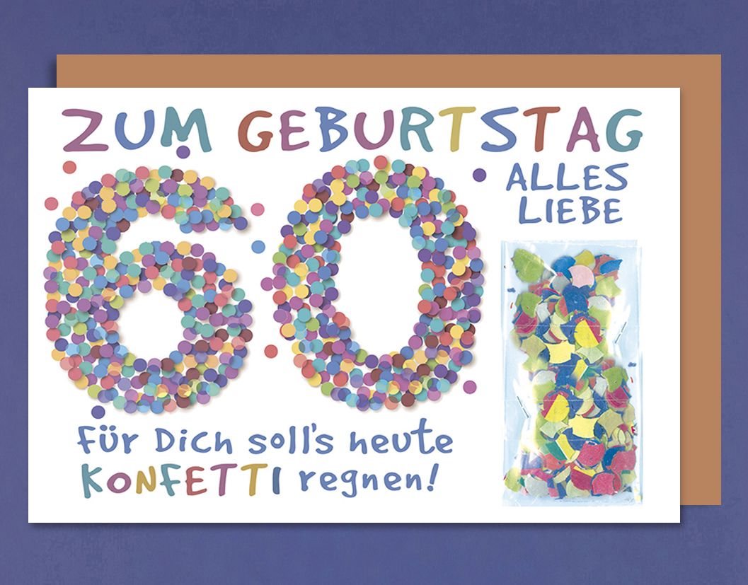 Geburtstag 60 Karte Grußkarte extra Accessoires Konfetti 16x11cm