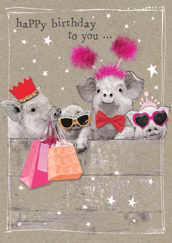 Humor Geburtstag Karte Glitzersteine Grußkarte Glücksschweine 17x12cm