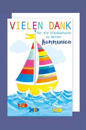 Kommunion Danksagungen Karte 5er Set Regenbogen Segelboot 5 Grusskarten C6 Ebay