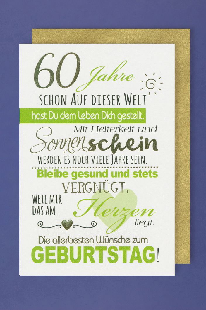 60 Geburtstag Karte Grußkarte Sonnenschein Foliendruck 16x11cm | 1-2-3