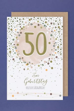 50 Geburtstag Karte Grusskarte Punkte Glitter Foliendruck 16x11cm 1 2 3 Geburtstag