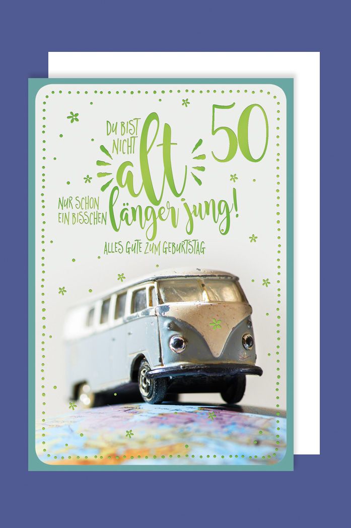 50 Geburtstag Karte Grusskarte Abenteuer Vw Bus Foliendruck 16x11cm 1 2 3 Geburtstag