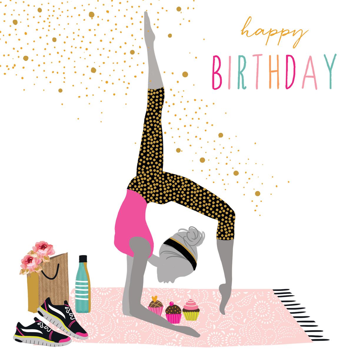 JAZ-BAZ Geburtstag Glitter-Karte Trend Grußkarte Yoga Girl 16x16cm  1-2-3-geburtstag