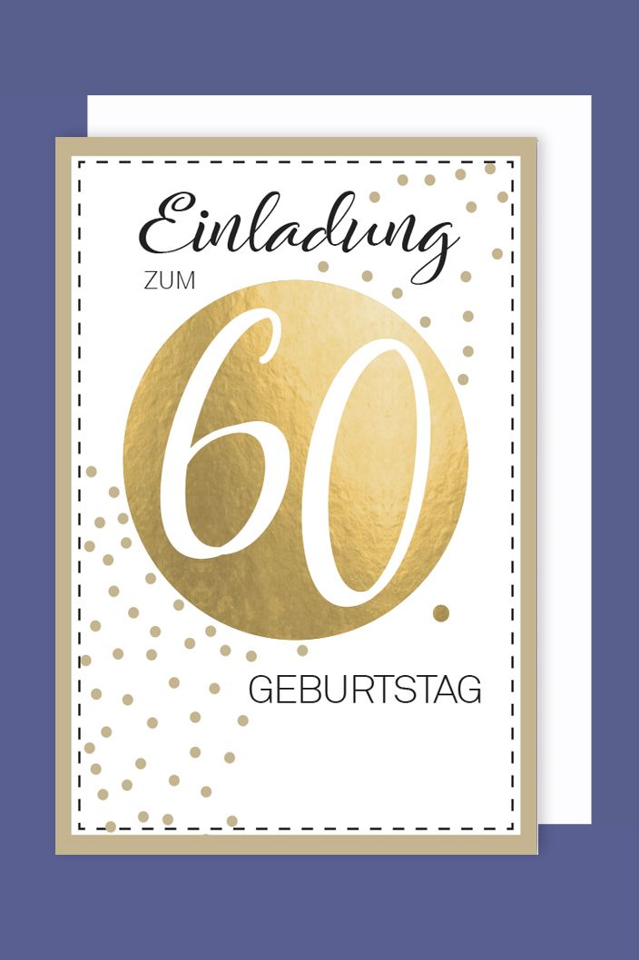 Einladungskarte 60 Geburtstag 5er Set Golddruck Punkte 5 Karten 15x11cm