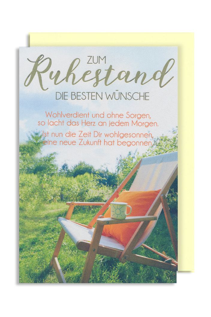 Ruhestand Abschied Karte Grußkarte Pension Liegestuhl Tasse 16x11cm  AvanCarte