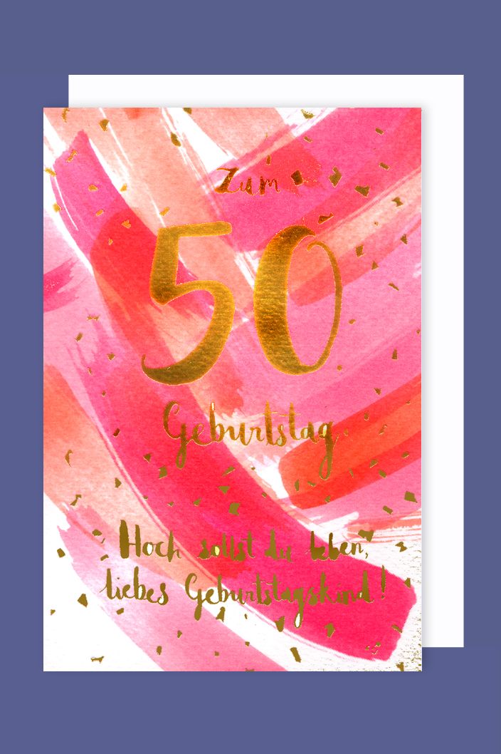 50 Geburtstag Karte Grußkarte Golddruck Neon Birthday 16x11cm | 1-2-3