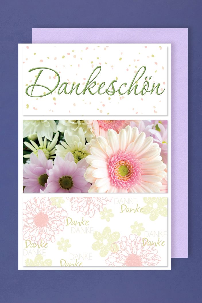 Dankeschon Danke Karte Grusskarte Foliendruck Blumenbluten 16x11cm Avancarte