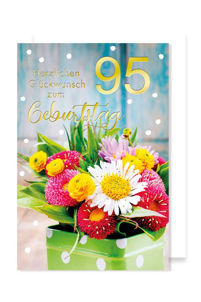 95 Geburtstag Karte Grußkarte Blumen Vase 16x11cm AvanCarte