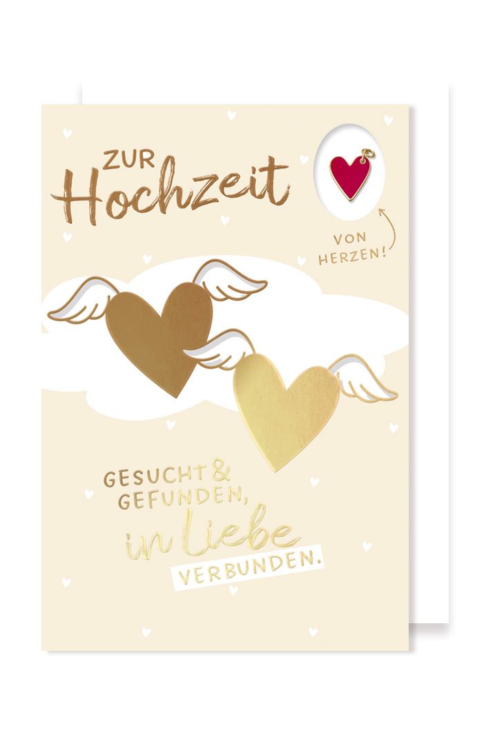 Hochzeit Grußkarte Karte Glücksbringer Metall Anhänger Herz Herzen mit