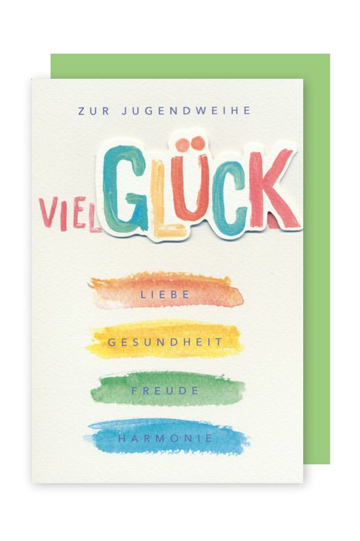 Jugendweihe Karte Grußkarte Glück Liebe Gesundheit Freude Harmonie bunt