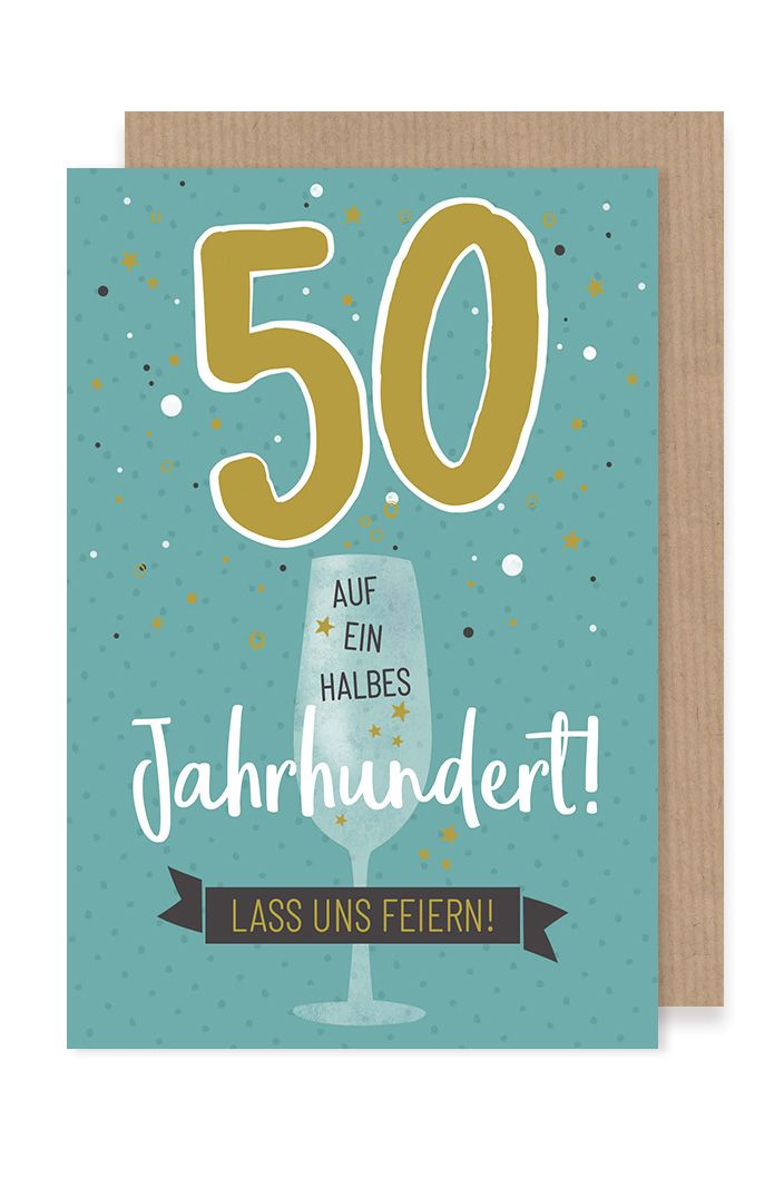 50 Geburtstag Karte Grußkarte Halbes Jahrhundert Foliendruck 16x11cm