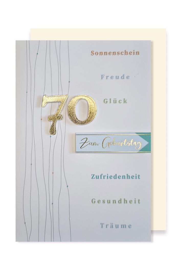 70 Geburtstag Karte Grußkarte Gold Appplikation Zum Geburtstag 16x11cm