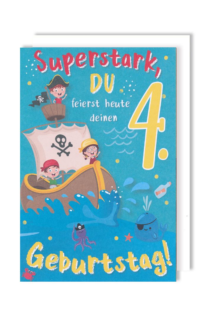 4.Geburtstag Kinder Karte Grußkarte Piraten Superstark 16x11cm AvanCarte