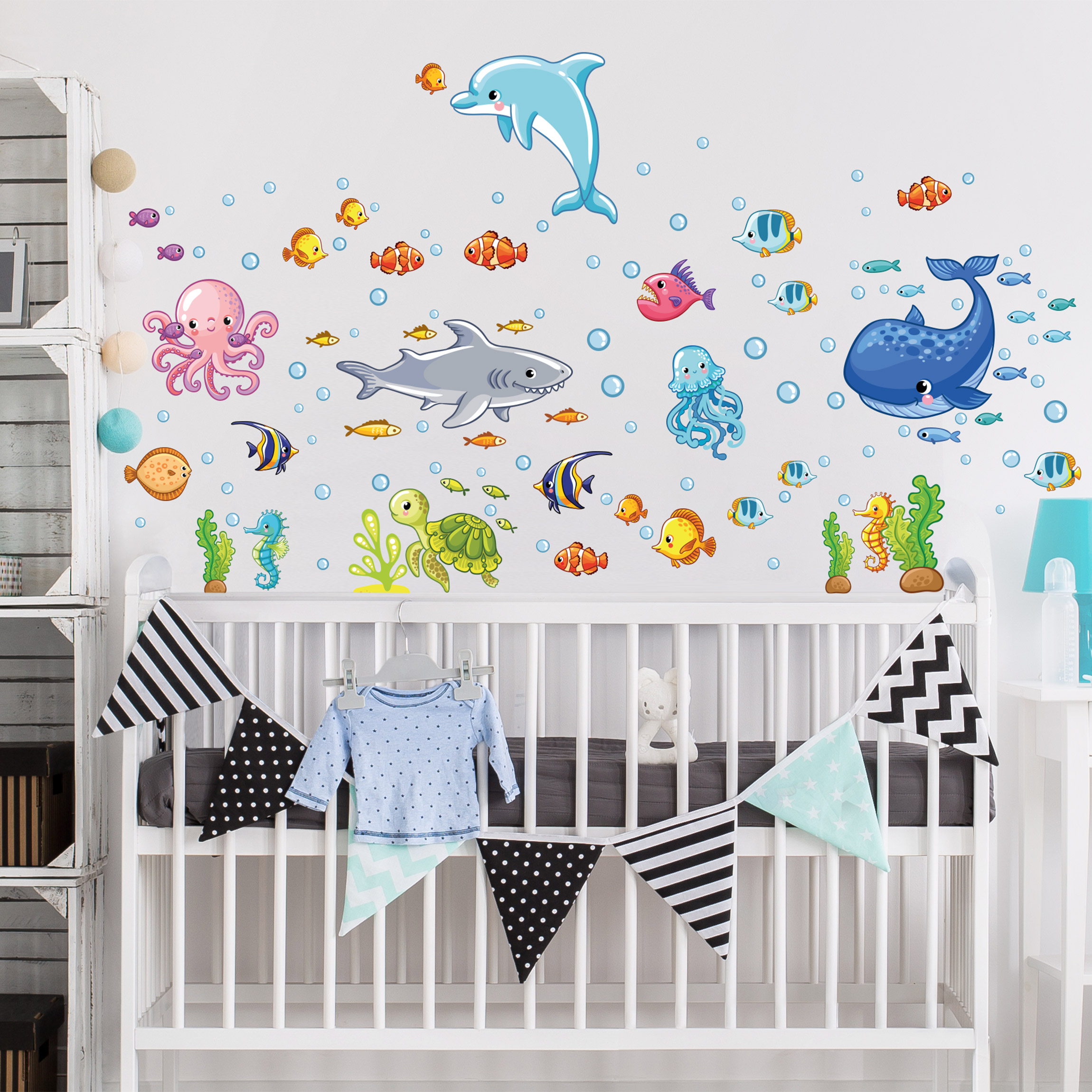 Wandtattoo Unterwasserwelt Kinderzimmer - Fische Delphin Meeresschildkröte