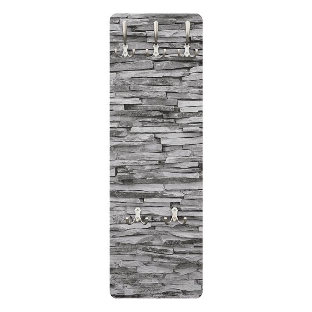 Wand Garderobe Holz mit Motiv Stein Optik Stein Wand Flur Möbel Garderobenhaken