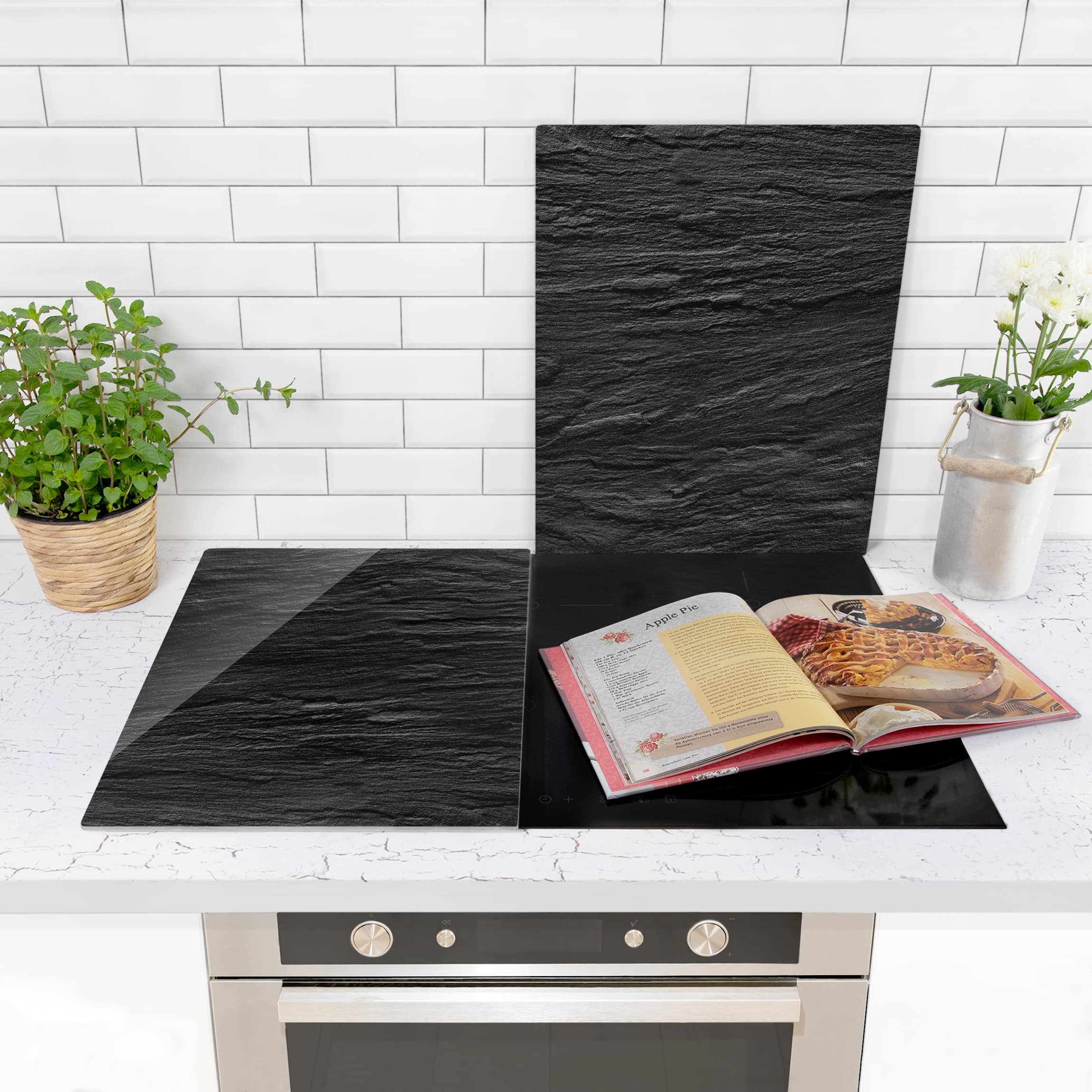 Herdabdeckplatte Glas - Schiefer - 52x80cm