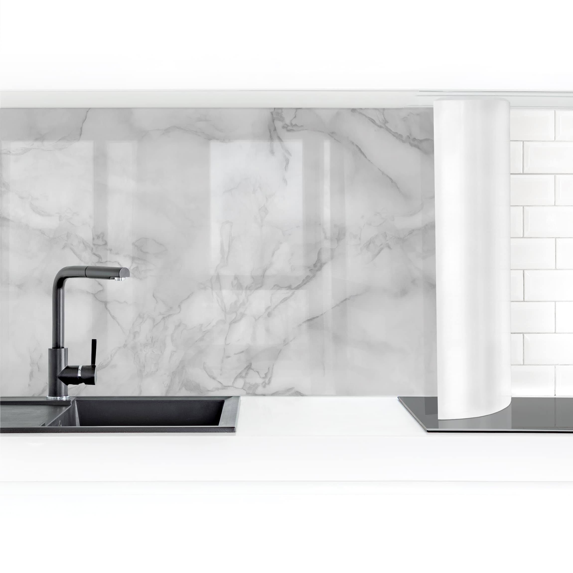 Küchenrückwand - Marmoroptik Schwarz Weiß