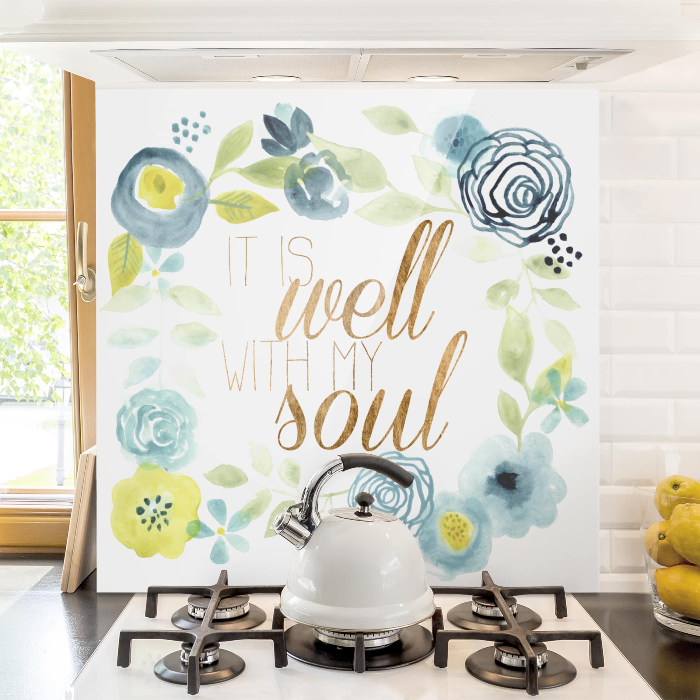 Spritzschutz Glas Blumenkranz mit Spruch Soul