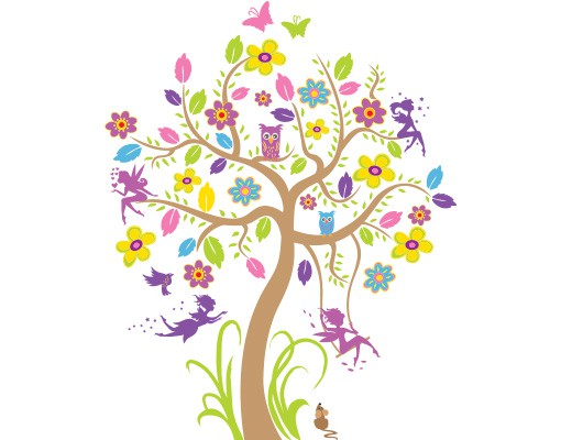 Wandtattoo Babyzimmer Wald - Baum & Vögel Schmetterling ...