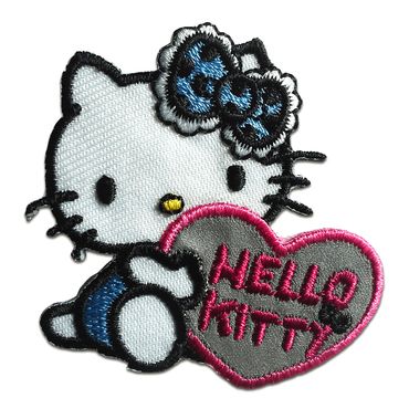 Bügelbild Hello Kitty Kopf Comic Kinder weiß 7x4,7 Patch Aufbügler Aufnäher
