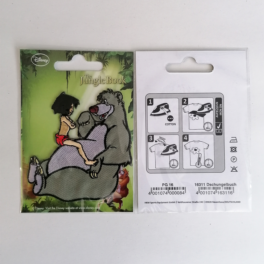 Toppe termoadesive - The Jungle Book Mowgli + Baloo Disney comico bambini -  grigio - 6x7cm - Patch Toppa ricamate Applicazioni