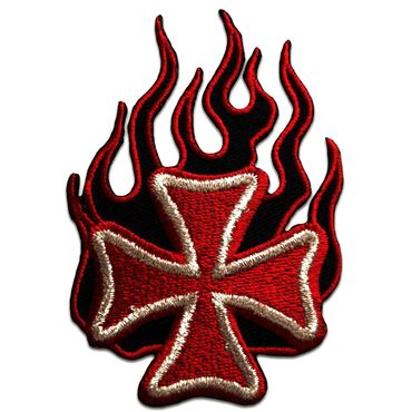 teschio con fiamme Biker - Toppe termoadesive Patch Toppa ricamate, misura: 8,5 x 4,5 cm