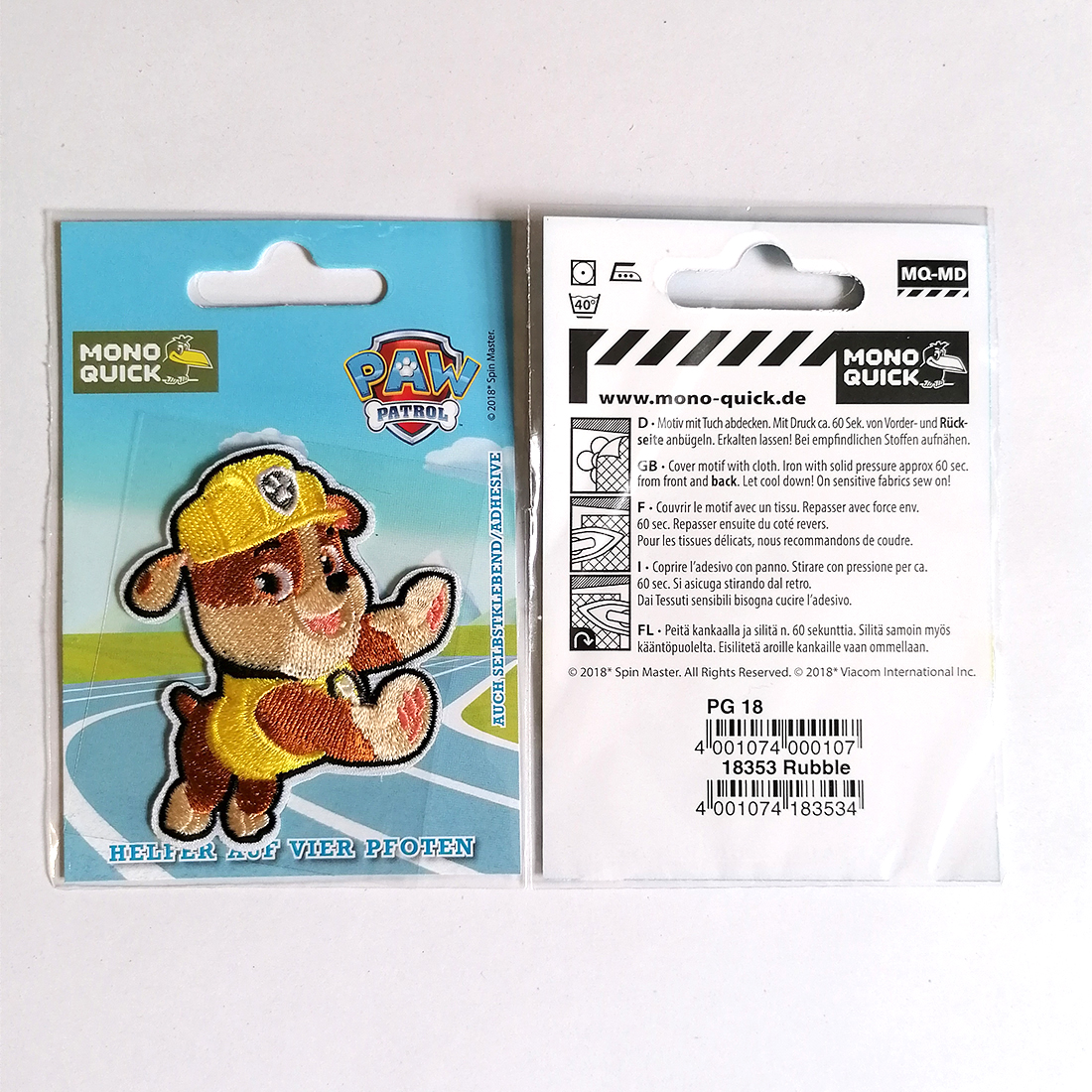 Toppa Termoadesiva Paw Patrol Rubble - 7 X 5,1 Cm - Patch Ricamata Da Stirare O Cucire Per Vestiti E Accessori - 4