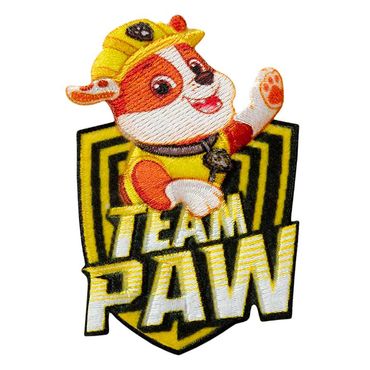 Toppe termoadesive - Paw Patrol Squadra dei Cucciol 'Rubble' - giallo - 11 x 8 cm - 2016 Spin Master PAW Productions Inc. Patch Toppa ricamate Applicazioni Ricamata da cucire adesive