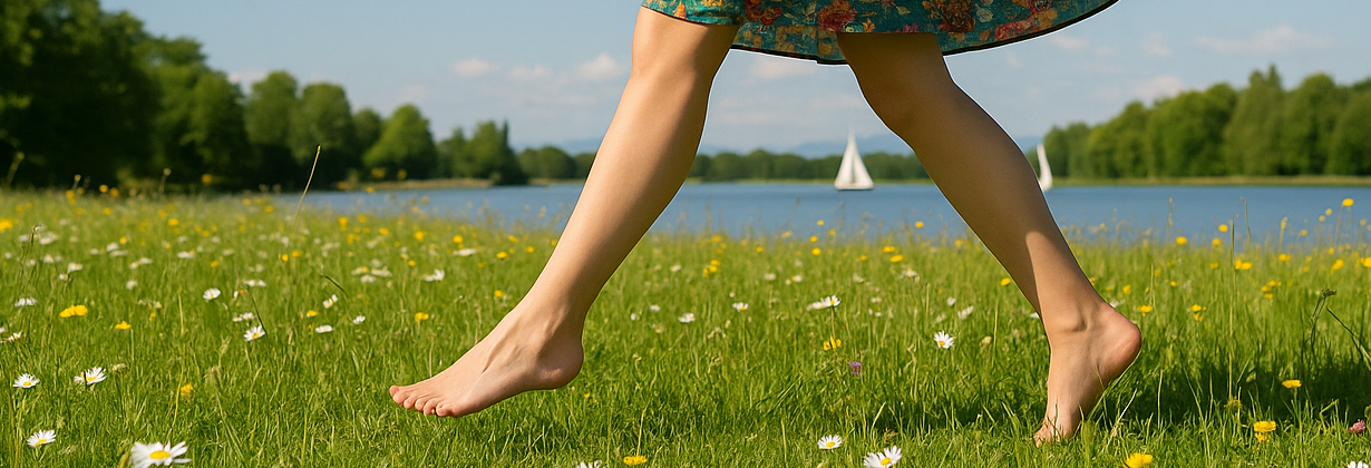 Frau Barfuss auf Wiese