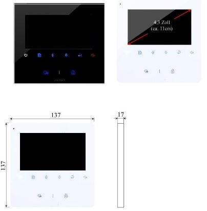 Monitor DT43 aus Videotürklingelset in Weiss oder Schwarz wählbar