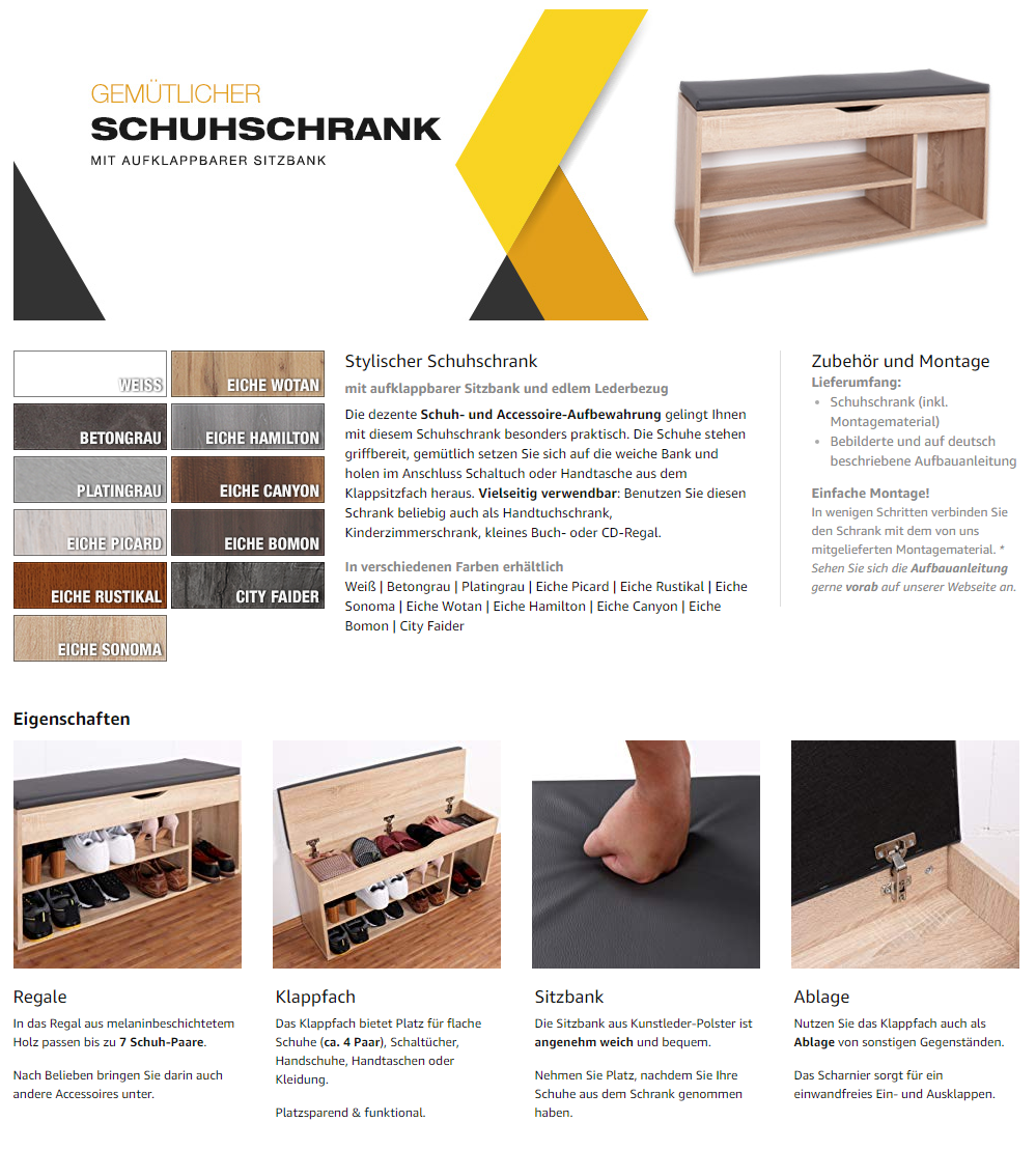 Schuhregal Schuhschrank mit Sitzfläche Aufklappbar Sitz-Ablage Flur