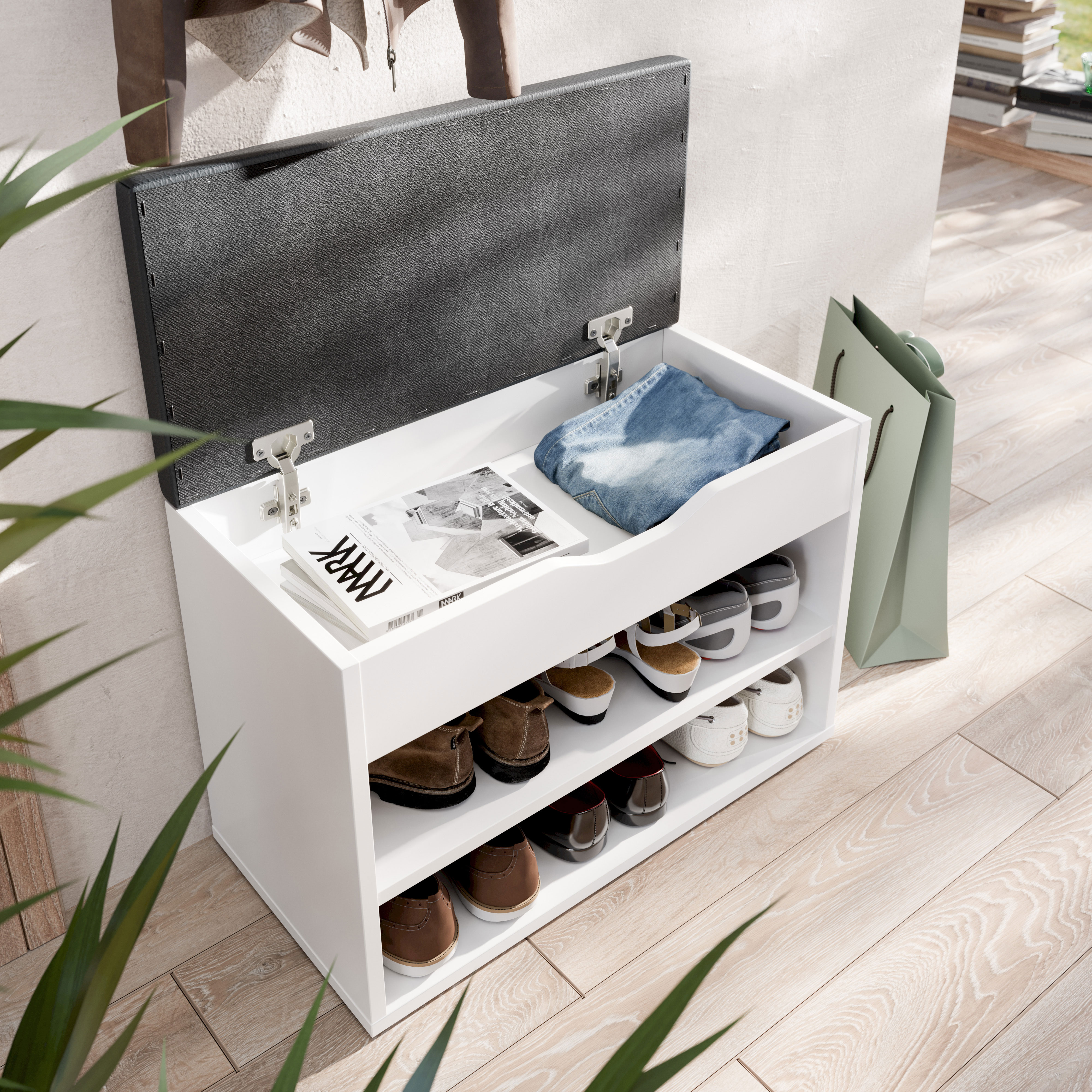 Schuhregal mit Sitzfläche Aufklappbar Schuhschrank Sitz Flur WM032