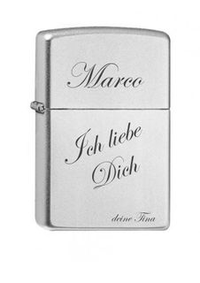 creativgravur&reg;Zippo Satin Finish "Ich liebe Dich" + Vorname auf Deckel und Name unten