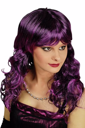lila Perücke Langhaar lockig Damen Hippie Lockenperücke Hexe Karneval Halloween