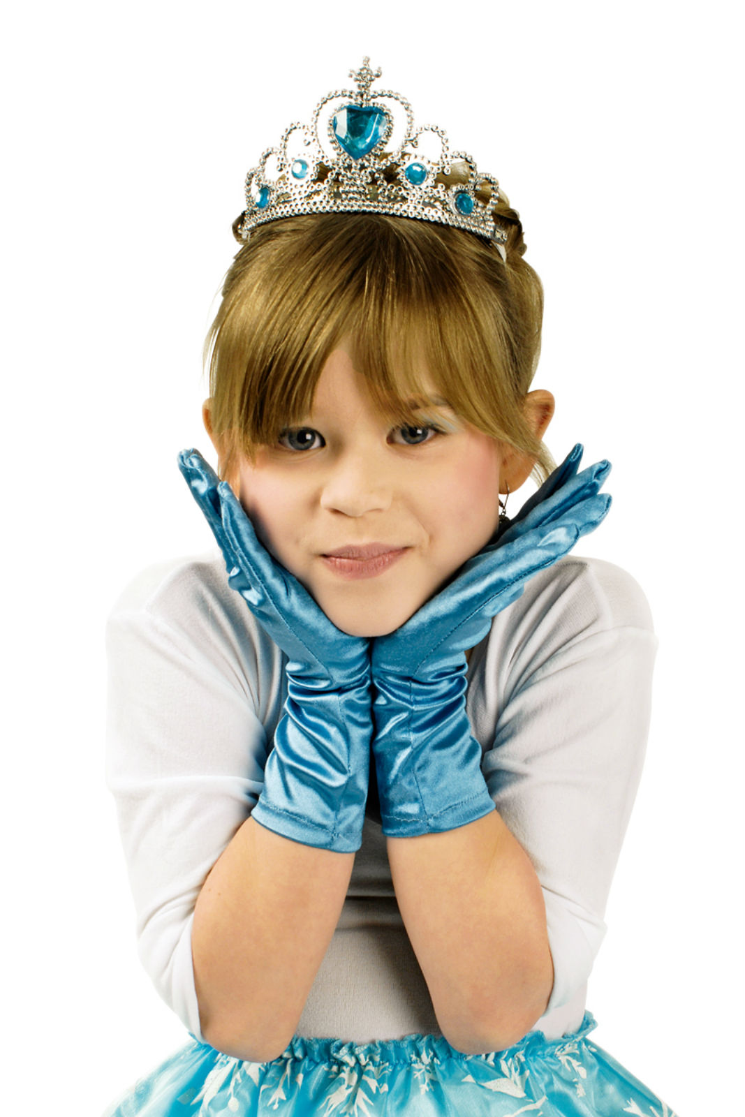 Prinzessin Handschuhe und Diadem Set Kinder blau oder rosa