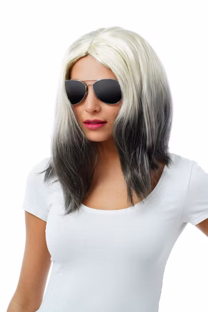 Perücke Marleen 2farbig silberblond schwarz Langhaarperücke Halloween Karneval