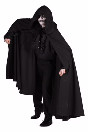 Kostüm schwarzer Umhang Kutte m Kapuze Mantel Dark Rave Halloween Karneval