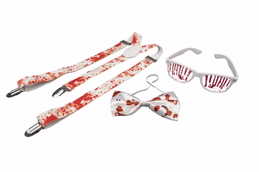 Halloween Set blutige Hosenträger Fliege Brille weiß Erwachsene Karneval