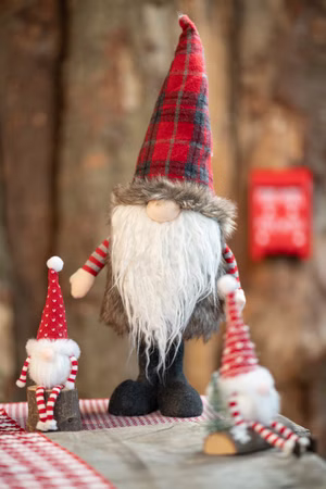 Advent Deko Wichtel Zwerg Gnom Figur Winter Weihnachten stehend 57 cm rot grau