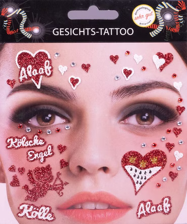 Glitter Gesichts Tattoo Kölscher Engel Köln Schminke Kostüm Karneval Fasching