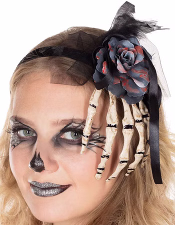 Halloween Haarreif Skeletthand mit Blume Knochen Kostüm Karneval Halloween