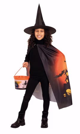 Cape Halloween Kinder Kostüm Hexe Hexencape mit Hut Umhang Halloween Karneval