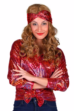 Disco Bluse Damen Glitzer Party Disko Paillettenbluse 70er 80er Karneval 