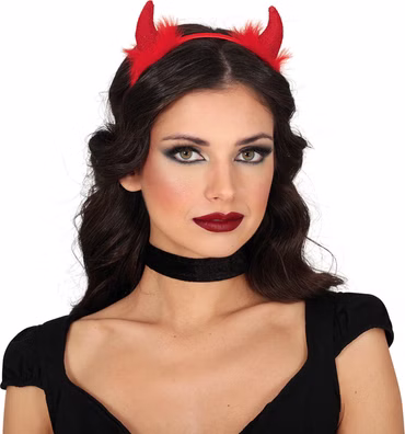 Teufel Haarreif Teufelshörner Glitzer rot mit Marabu Devil Karneval Halloween