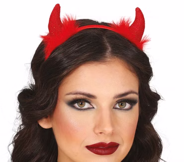 Teufel Haarreif Teufelshörner Glitzer rot mit Marabu Devil Karneval Halloween