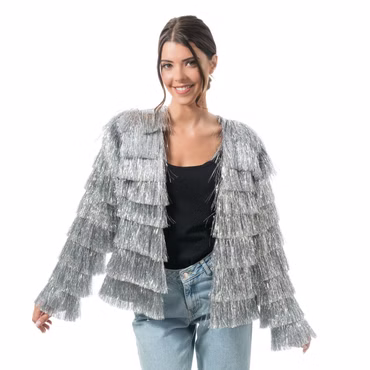 Festival Glitzer Jacke Fransenjacke Tinsel Jacket Disko Party Karneval Fasching