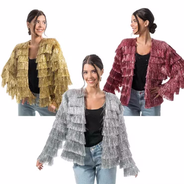 Festival Glitzer Jacke Fransenjacke Tinsel Jacket Disko Party Karneval Fasching