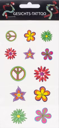 Hippie Tattoos Flower Power 70er Jahre bunt Festival Kostüm Karneval Fasching